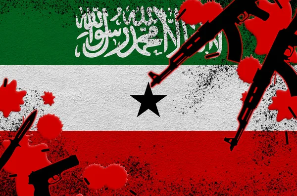 Flaga Somalii Broń Czerwonej Krwi Koncepcja Ataku Terrorystycznego Operacji Wojskowych — Zdjęcie stockowe