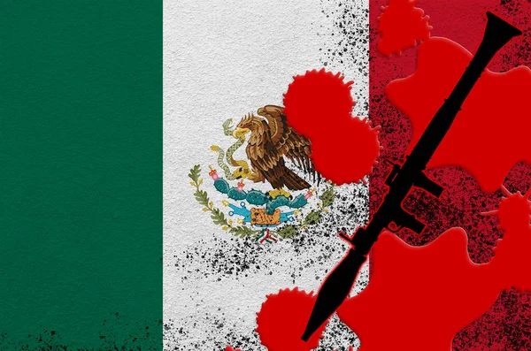 Mexiko Flagga Och Svart Rpg Raket Drivna Granatkastare Rött Blod — Stockfoto