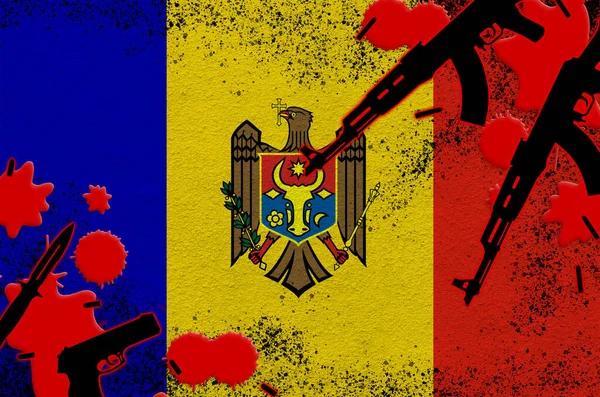Moldavská Vlajka Zbraně Rudé Krvi Koncept Teroristického Útoku Vojenských Operací — Stock fotografie