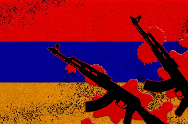 Прапор Вірменії Дві Чорні Гвинтівки Червоній Крові Концепція Терористичної Атаки — стокове фото