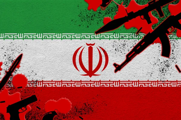 Iran Vlag Diverse Wapens Rood Bloed Concept Voor Terreuraanslag Militaire — Stockfoto