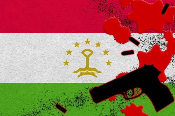 Flaga Tadżykistanu Czarna Broń Czerwoną Krwią Koncepcja Ataku Terrorystycznego Lub — Zdjęcie stockowe