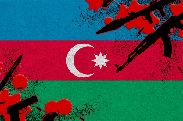 Azerbaycan Bayrağı Kırmızı Kanla Çeşitli Silahlar Terör Saldırısı Öldürücü Sonuçları — Stok fotoğraf