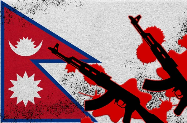 Σημαία Νεπάλ Και Δύο Μαύρα Τουφέκια Κόκκινο Αίμα Έννοια Για — Φωτογραφία Αρχείου