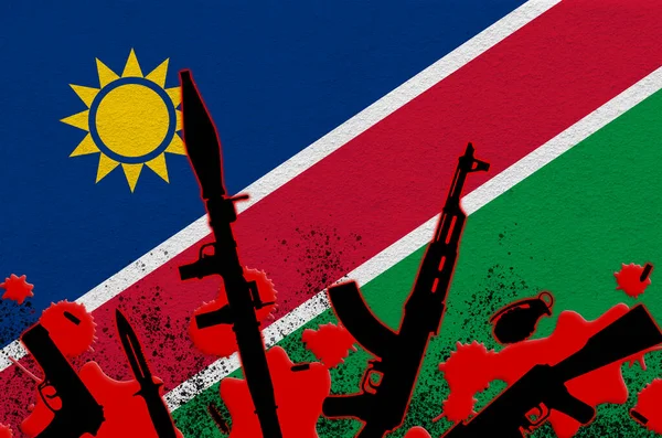 Bandeira Namíbia Várias Armas Sangue Vermelho Conceito Para Ataque Terrorista — Fotografia de Stock