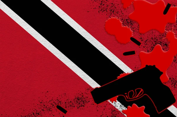 Trinidad Tobago Zászló Fekete Lőfegyver Vörös Vérrel Terrortámadás Vagy Halálos — Stock Fotó