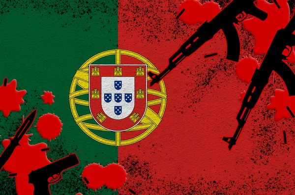 Portekiz Bayrağı Kırmızı Kanlı Silahlar Terör Saldırısı Askeri Operasyonlar Kavramı — Stok fotoğraf