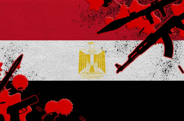 Flaga Egiptu Różne Bronie Czerwonej Krwi Koncepcja Ataku Terrorystycznego Operacji — Zdjęcie stockowe