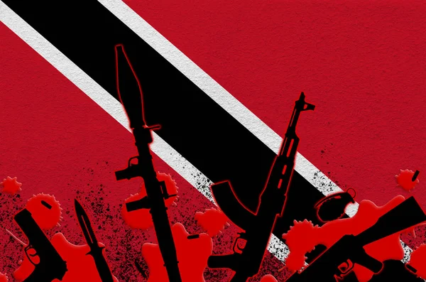Bandeira Trinidad Tobago Várias Armas Sangue Vermelho Conceito Para Ataque — Fotografia de Stock