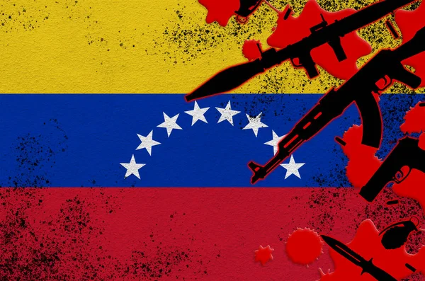 Drapeau Venezuela Diverses Armes Sang Rouge Concept Attaque Terroriste Opérations — Photo