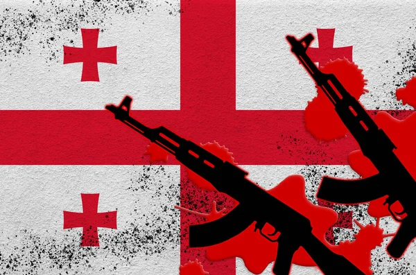 조지아 국기와 소총이 색이다 공격이나 작전에 개념은 치명적 결과를 낳았다 — 스톡 사진