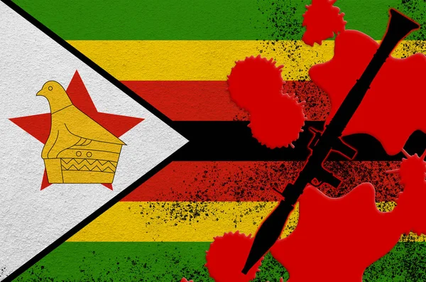 Bandiera Zimbabwe Lanciagranate Razzo Rpg Nero Sangue Rosso Concetto Attacco — Foto Stock