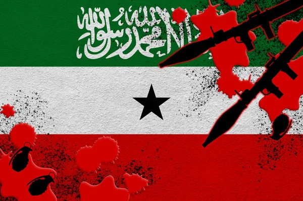 Bandiera Somaliland Lanciarazzi Con Granate Nel Sangue Concetto Attacco Terroristico — Foto Stock