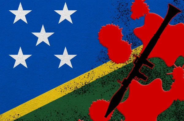 Solomon Islands Flag Black Rpg Rocket Propelled Grenade Launcher Red — Stock Photo, Image