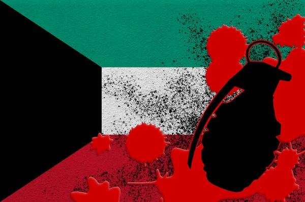 Bandeira Kuwait Granada Mk2 Sangue Vermelho Conceito Para Ataque Terrorista — Fotografia de Stock