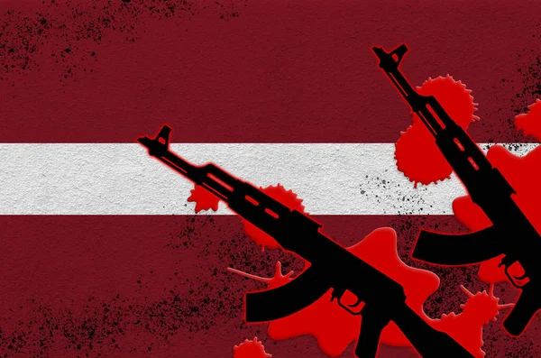 Drapeau Letton Deux Fusils Noirs Sang Rouge Concept Attaque Terroriste — Photo