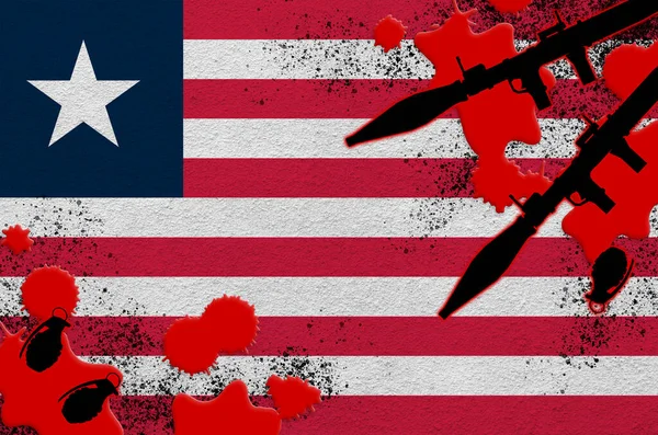 Liberia Flag Rocket Launchers Grenades Blood Concept Terror Attack Military — Stock Photo, Image