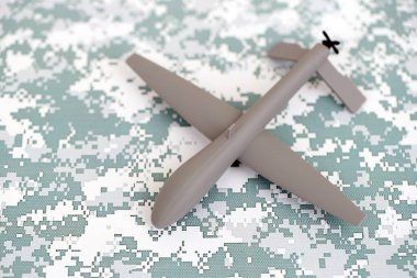 Drone unmanned autonomous technology of espionage and strikes on the enemy. Toy uav drone close up