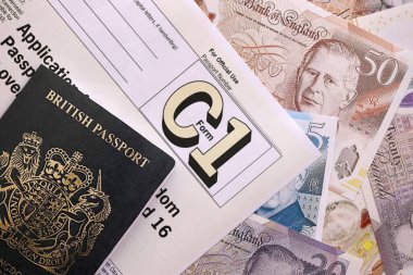 KYIV, UKRAINE - SEPTEMBER 17, 2025 C1 Form application for United Kingdom Passport for applicants aged 18 or over close up