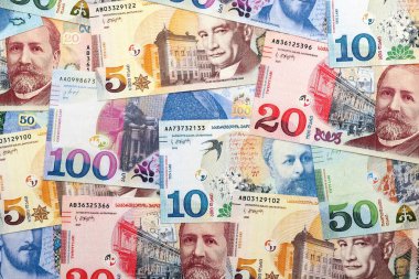 Georgian Lari currency money bills in bunch. GEL currency banknotes with different denomination close up