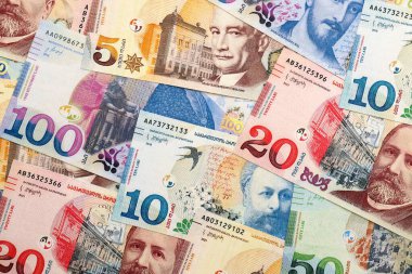 Gürcü Lari para birimi faturaları. GEL para birimi banknotlarını farklı değerlerle kapat