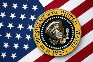 KYIV, UKRAINE - 13 ARALIK 2025 ABD Başkanı 'nın Amerika Birleşik Devletleri bayrağının mührü
