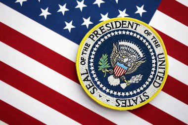 KYIV, UKRAINE - 13 ARALIK 2025 ABD Başkanı 'nın Amerika Birleşik Devletleri bayrağının mührü