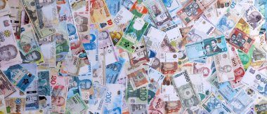 Farklı ülkelerden gelen para. Büyük meblağda nakit. Döviz Borsası kavramı