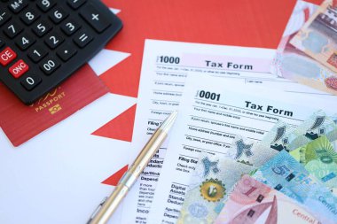 Bahreyn dinar para faturaları ve vergi formlu hesap makinesi. Vergi ve muhasebe kavramı