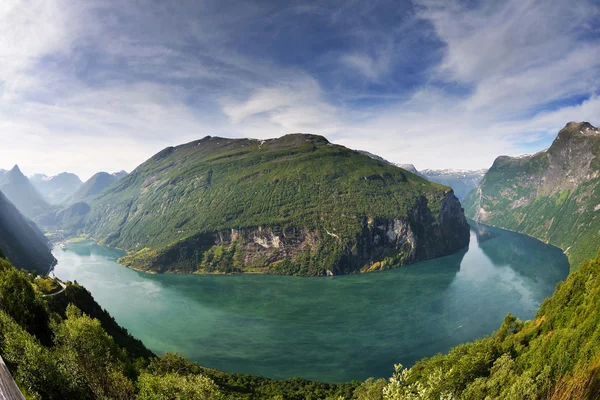 Θέα το κόλπο Geirangerfjord Φωτογραφία Αρχείου