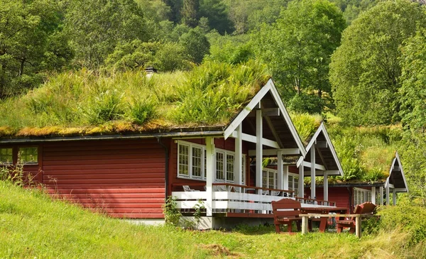 Καλύβες με στέγες χόρτο στη Νορβηγία Φωτογραφία Αρχείου