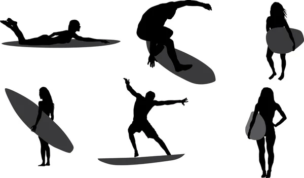 Ensemble de silhouette de surfeur — Image vectorielle