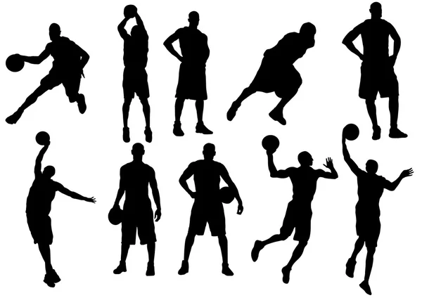 L'ensemble des joueurs de basket-ball silhouette — Image vectorielle