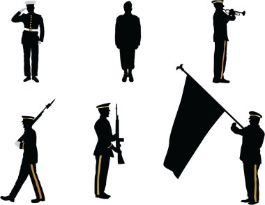 Set of military parade silhouette figures clipart