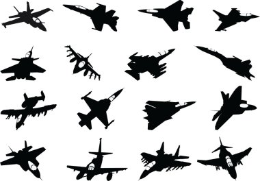 Set of military aircraft silhouette clipart