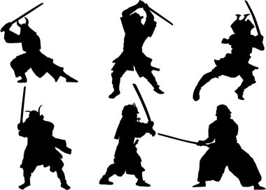 Set of Samurai warrior vector silhouette clipart