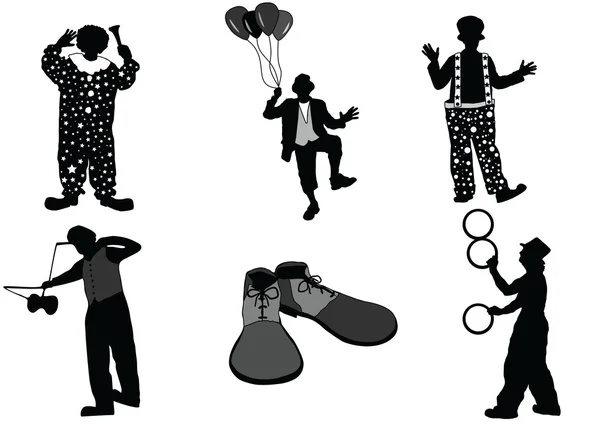 Set of clown silhouette — Stock Vector