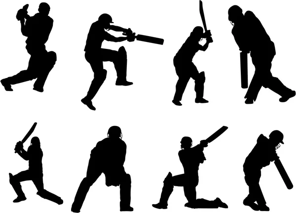 Conjunto de silhueta jogador de críquete — Vetor de Stock