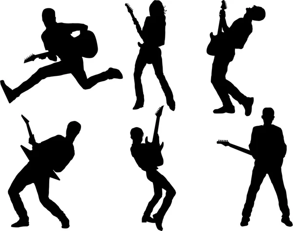 Ensemble de silhouette de guitariste — Image vectorielle