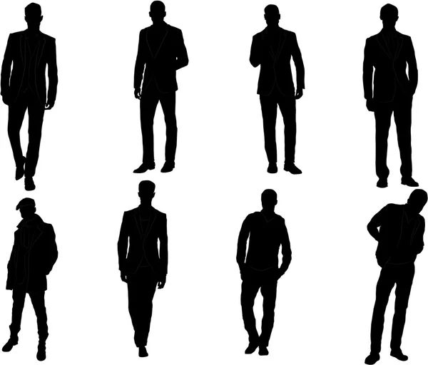 Férfi divat silhouette csoportja — Stock Vector