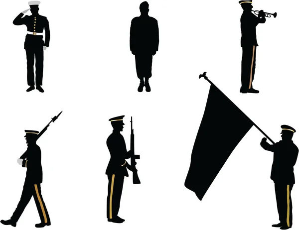 Conjunto de figuras de silueta de desfile militar — Vector de stock