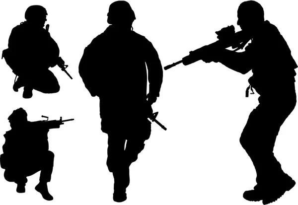 Ensemble de silhouette de soldats — Image vectorielle