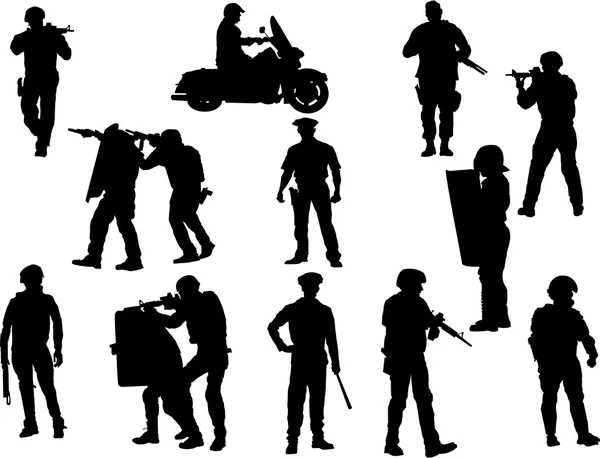 Set of policeman silhouette — Stock Vector