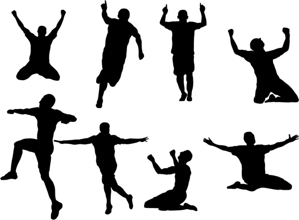 Set of soccer player celebration silhouette — Stock Vector