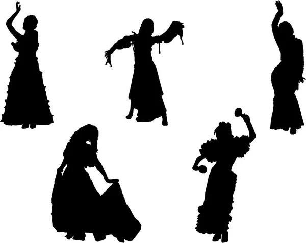 Set of flamenco dancer silhouette — Stock Vector