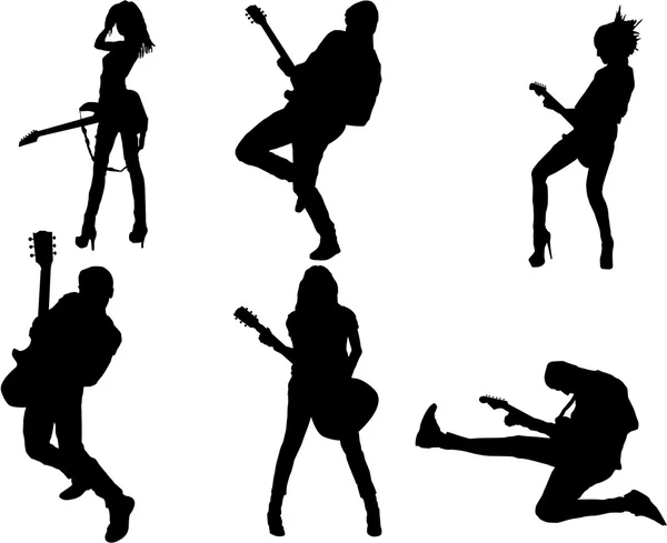 Set of guitar player silhouette — Stock Vector