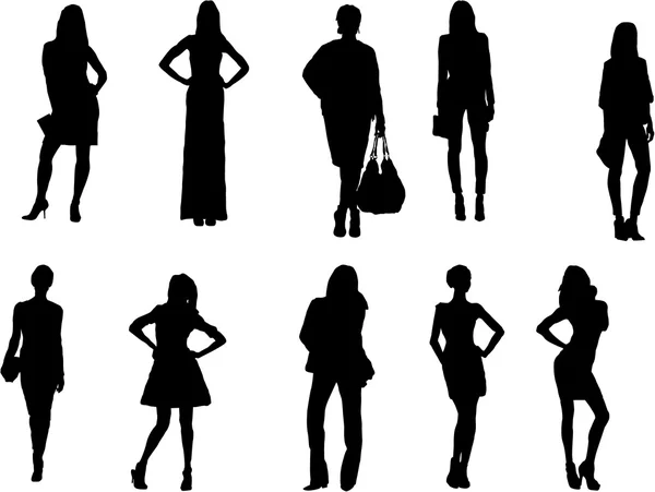 Conjunto de silueta de moda de mujeres — Vector de stock