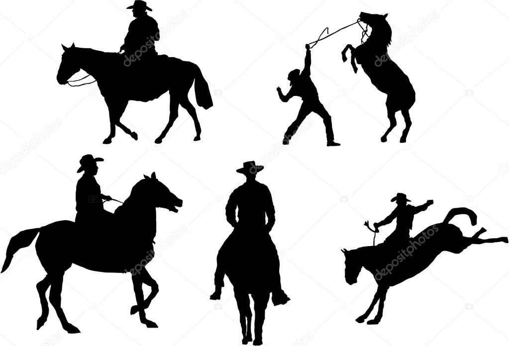 Set of cowboy silhouette