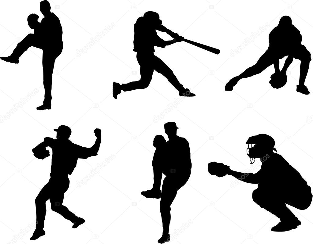 Set of baseball player silhouette