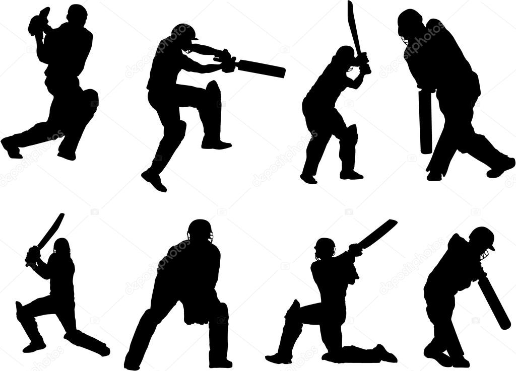 Set of cricket player silhouette